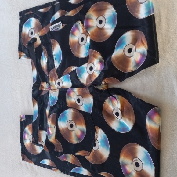 Moschino × H&M CD Print Black Satin Jeremy Scott Designer Rare Limited Ed. Pants - Picture 10 of 16